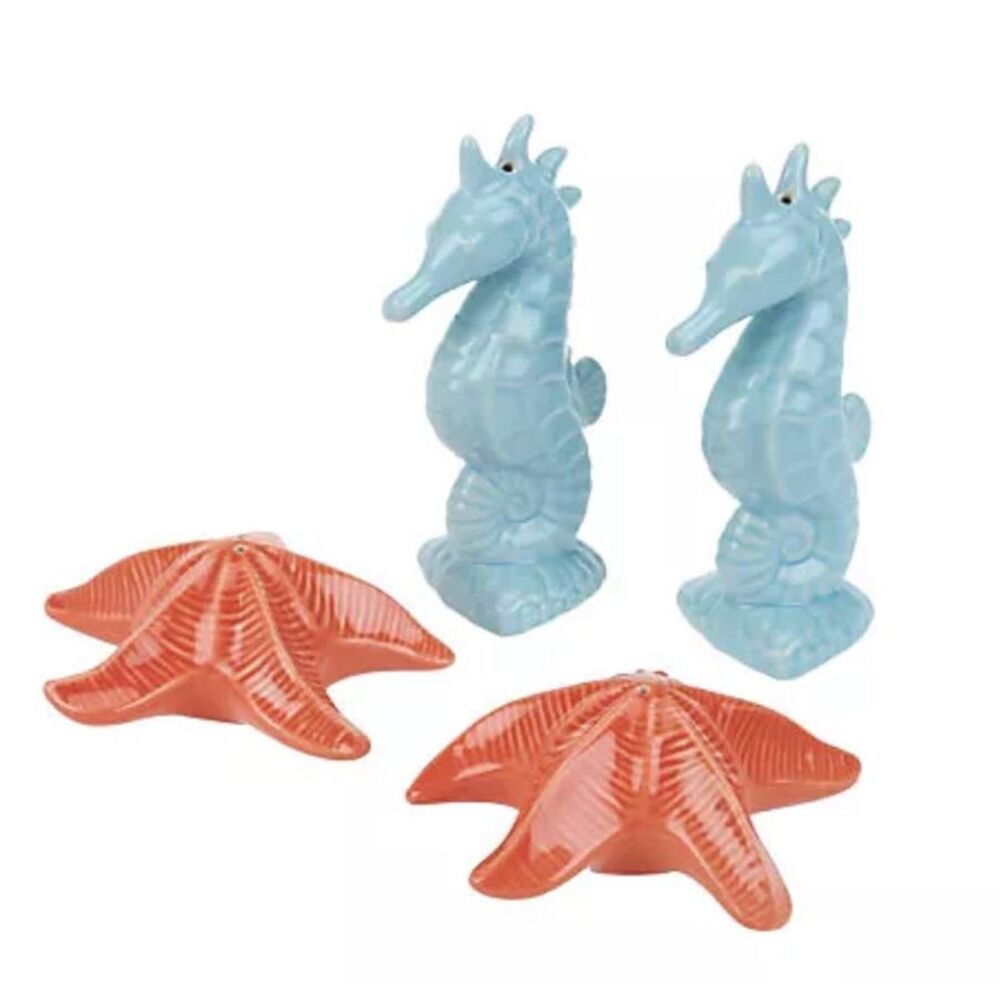 Valerie Parr Hill 4 Piece Starfish Seahorse Salt & Pepper Set Blue Coral‎ NWT